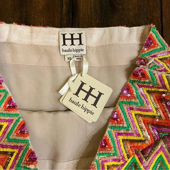 Haute Hippie Sequin Chevron Mini Skirt Silk NWT - Picture 2 of 6